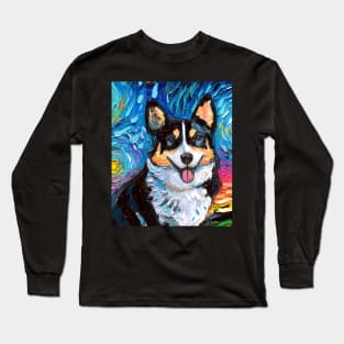 Tri Color Corgi Night (Portrait) Long Sleeve T-Shirt